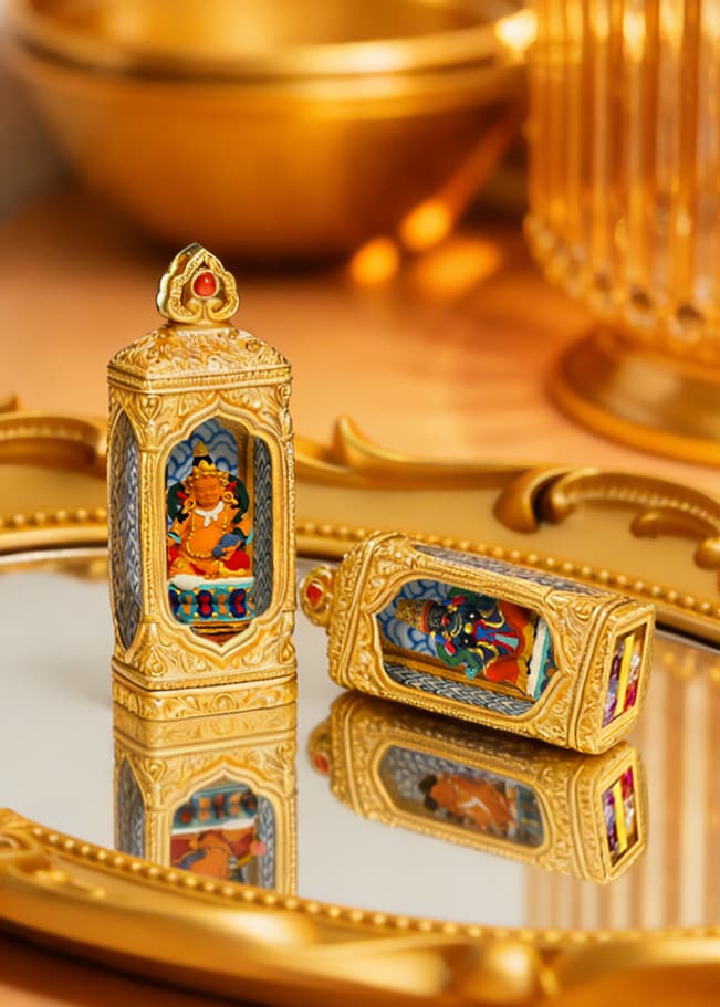 Brass 3D Tsatsa Thangka Pendant — hand-painted Tibetan Thangka