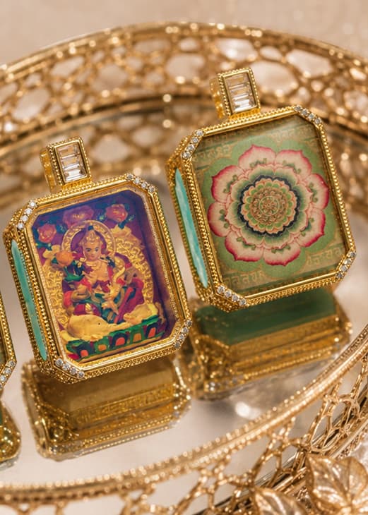 Hand-painted Wipe-clean Eight Birth-Guardian Thangka Pendant — hand-painted Tibetan Thangka