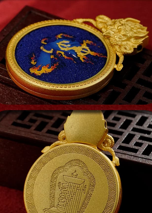 Hand-painted Rock Sand Thangka Pendant of Garuda — hand-painted Tibetan Thangka
