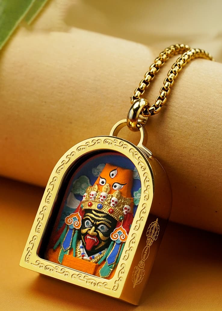 Hand-painted 3D Thangka Gawu / Tsa-tsa Box Pendant — hand-painted Tibetan Thangka