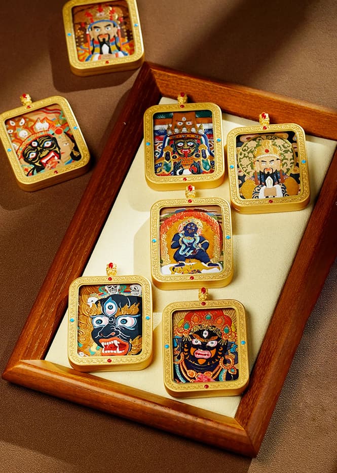 Hand-painted Leather-carved Thangka Pendant — hand-painted Tibetan Thangka