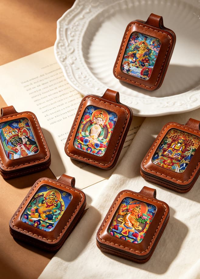 Painted Tsa-tsa Ethnic Thangka Pendant — hand-painted Tibetan Thangka