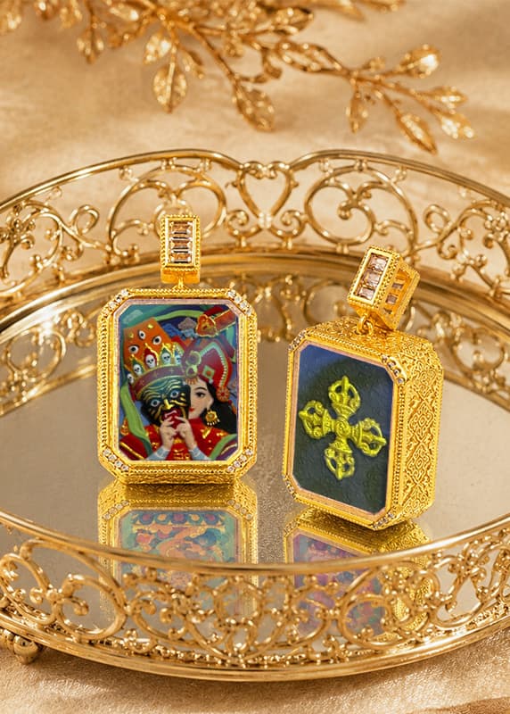 Painted Tsa-tsa Thangka Tibetan-style Pendant — hand-painted Tibetan Thangka