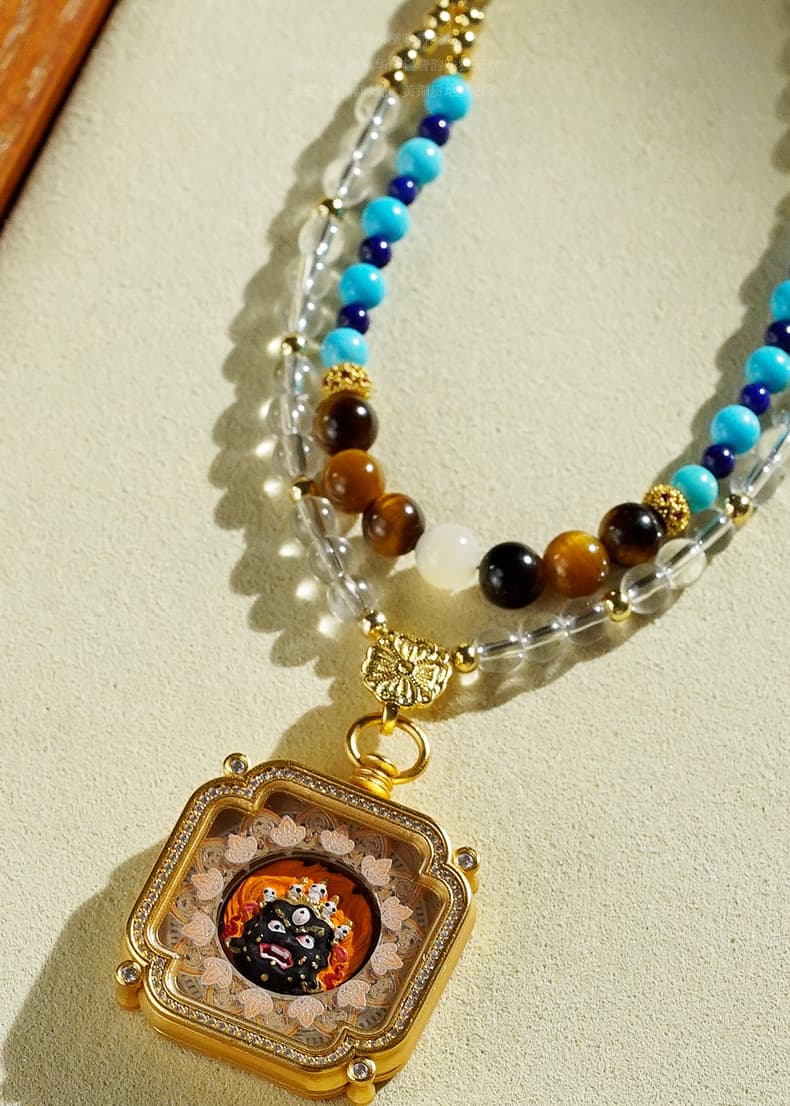 Wipe-style Thangka Hand-painted Necklace Pendant — hand-painted Tibetan Thangka